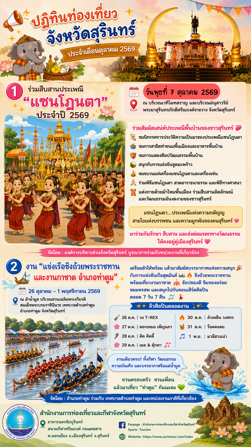 ปฏิทินการท่องเที่ยวจังหวัดสุรินทร์ ประจำเดือน ตุลาคม 2569